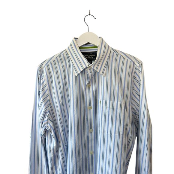 Abercrombie & Fitch MUSCLE White & Blue Stripe Button Up Shirt Men's Large - Picture 2 of 7